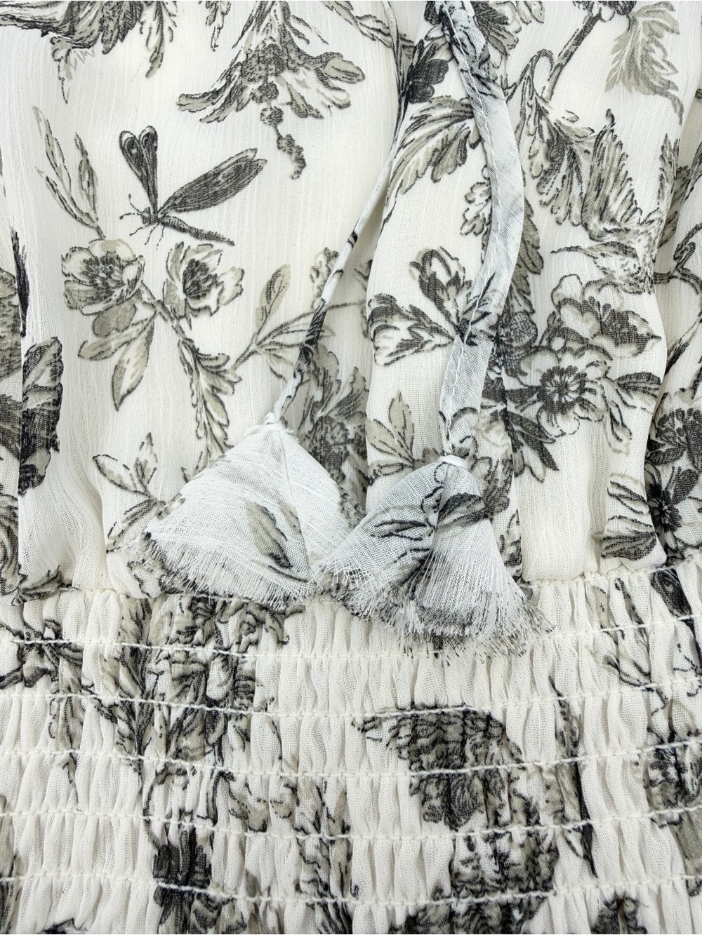Express Floral Toile Tiered Maxi Dress Cream Gray Sleeveless Cottagecore XS - Picture 6 of 13